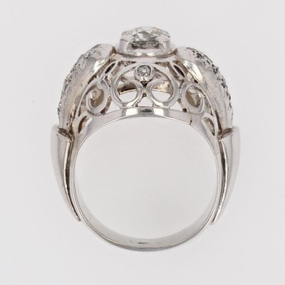 18 Karat White Gold Openwork Dome Ring with Diamonds, France, 1960s-OLU-1757418