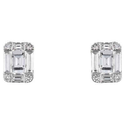 18 Karat White Gold Stud Earrings with Brilliant and Baguette Diamonds, Set of 2-OLU-1731244