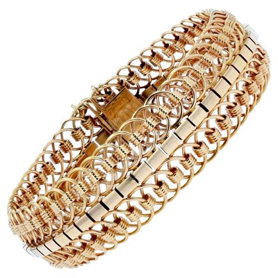 18 Karat Yellow Gold Articulated Mesh Bracelet, 1950s-OLU-896716