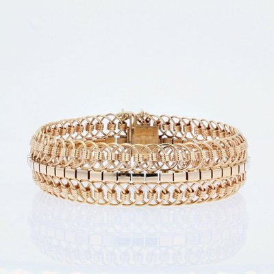 18 Karat Yellow Gold Articulated Mesh Bracelet, 1950s-OLU-896716