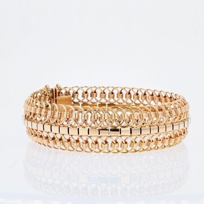 18 Karat Yellow Gold Articulated Mesh Bracelet, 1950s-OLU-896716