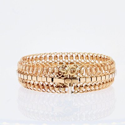 18 Karat Yellow Gold Articulated Mesh Bracelet, 1950s-OLU-896716