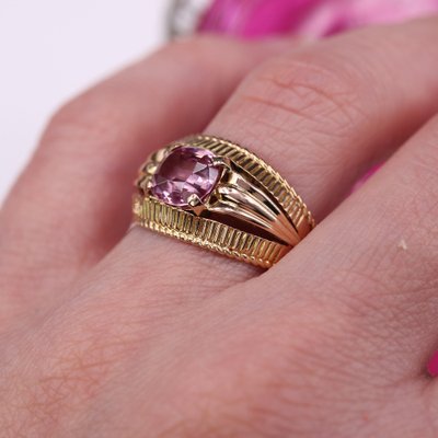 18 Karat Yellow Gold Band Ring with Malaya Garnet, 1960s-OLU-1781017