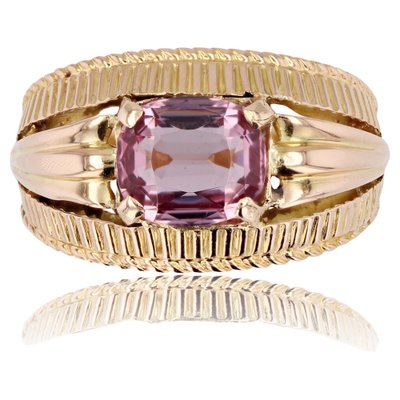 18 Karat Yellow Gold Band Ring with Malaya Garnet, 1960s-OLU-1781017