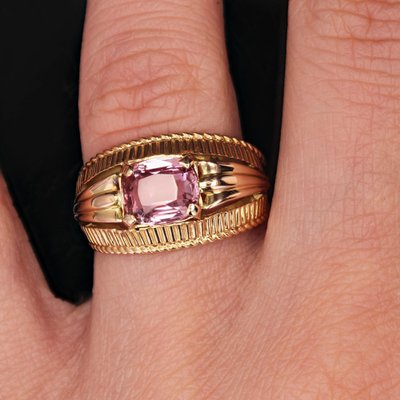 18 Karat Yellow Gold Band Ring with Malaya Garnet, 1960s-OLU-1781017