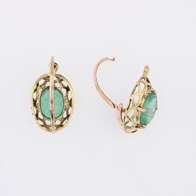 18 Karat Yellow Gold Earrings with Emeralds, 1890s, Set of 2-OLU-1578343