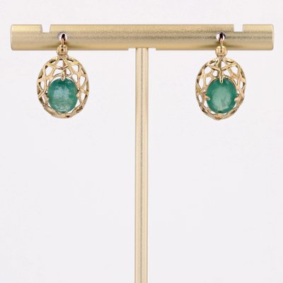 18 Karat Yellow Gold Earrings with Emeralds, 1890s, Set of 2-OLU-1578343