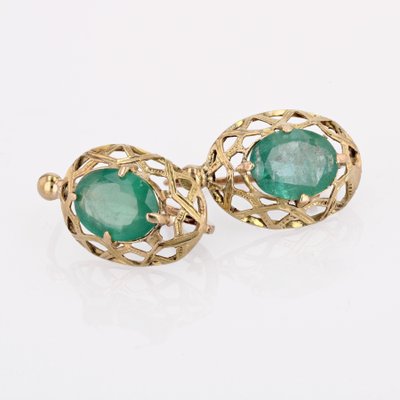 18 Karat Yellow Gold Earrings with Emeralds, 1890s, Set of 2-OLU-1578343