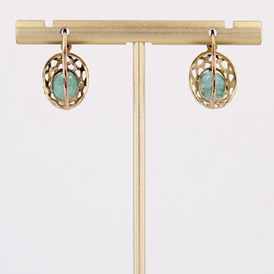 18 Karat Yellow Gold Earrings with Emeralds, 1890s, Set of 2-OLU-1578343