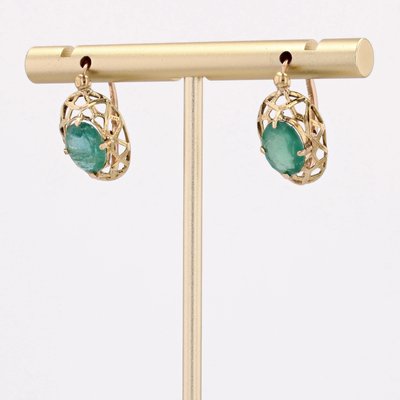 18 Karat Yellow Gold Earrings with Emeralds, 1890s, Set of 2-OLU-1578343