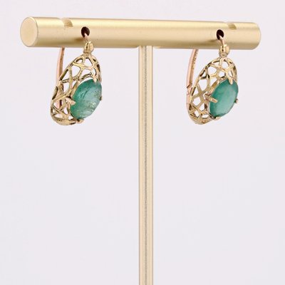 18 Karat Yellow Gold Earrings with Emeralds, 1890s, Set of 2-OLU-1578343