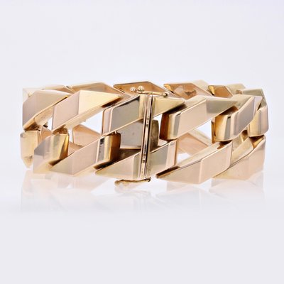 18 Karat Yellow Gold Geometric Curb Chain Large Bracelet, 1960s-OLU-2042362