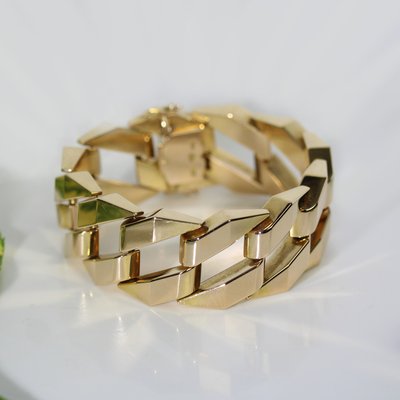 18 Karat Yellow Gold Geometric Curb Chain Large Bracelet, 1960s-OLU-2042362