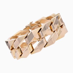 18 Karat Yellow Gold Geometric Curb Chain Large Bracelet, 1960s-OLU-2042362