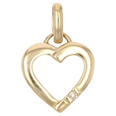 18 Karat Yellow Gold Heart Diamond Charm Pendant, 1960s-OLU-1403604