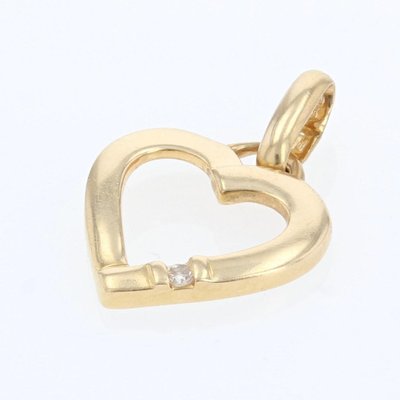 18 Karat Yellow Gold Heart Diamond Charm Pendant, 1960s-OLU-1403604