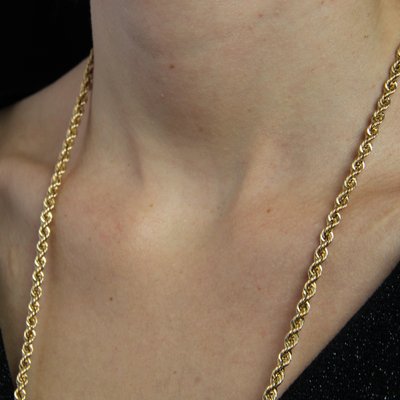 18 Karat Yellow Gold Twisted Chain Long Necklace, 1960s-OLU-1815853