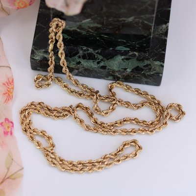 18 Karat Yellow Gold Twisted Chain Long Necklace, 1960s-OLU-1815853