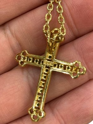 18K Yellow Gold, Emerald & Diamond Cross Pendant-TCS-1098213