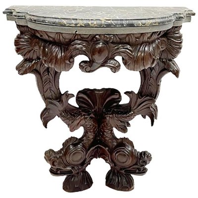 18th-19th Century Dolphin Console Table with Marble Top-UCH-1224845