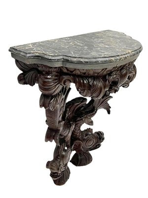 18th-19th Century Dolphin Console Table with Marble Top-UCH-1224845