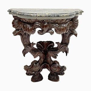 18th-19th Century Dolphin Console Table with Marble Top-UCH-1224845