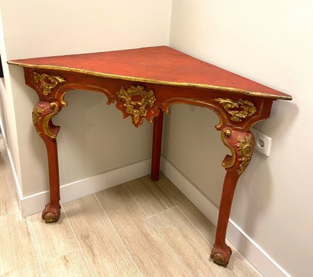 18th Century Baroque Corner Console in Polychrome in Red, Andalusia-NUC-1732952