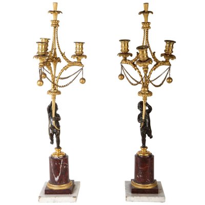 18th Century Bronze and Gilt Bronze Candelabras, Set of 2-MBH-1032294