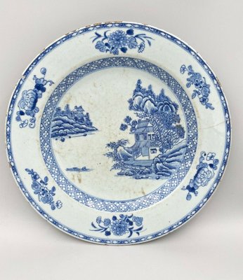 18th Century Chinese Blue and White Porcelain Dish with Pagoda Motif-QKG-1450199