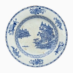 18th Century Chinese Blue and White Porcelain Dish with Pagoda Motif-QKG-1450199