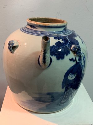 18th Century Chinese Cobalt Blue Glazed Porcelain Teapot with Characters-IKW-843692