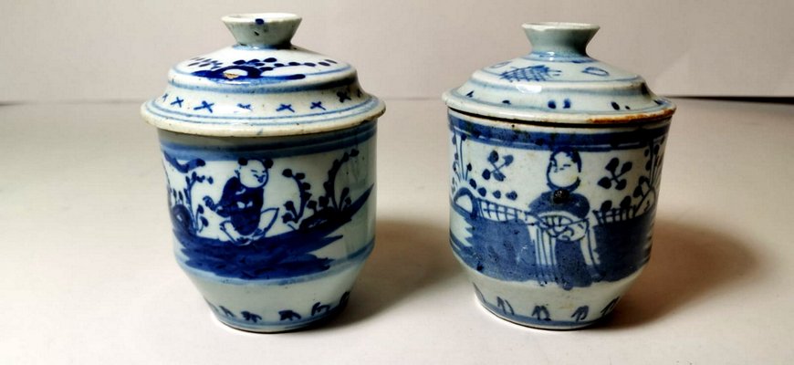 18th Century Chinese Hand Painted Porcelain Jars, Set of 2-QRS-711598