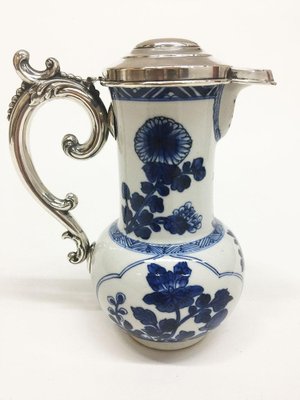 18th Century Chinese Kangxi Blue and White Porcelain and Silver Jug, 1662-1722-UCH-1224579