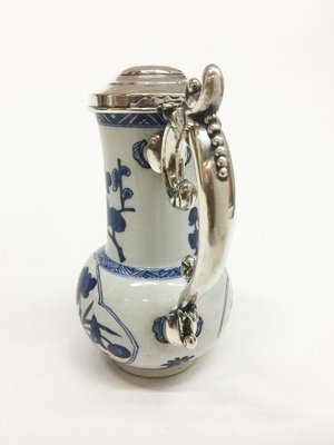 18th Century Chinese Kangxi Blue and White Porcelain and Silver Jug, 1662-1722-UCH-1224579