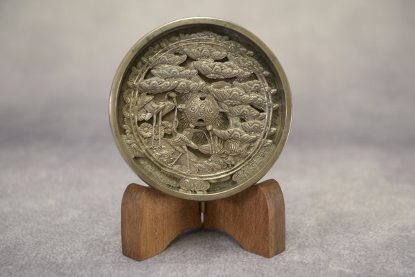 18th Century Edo Japanese Mirror in Cast Bronze Theme Longevity-NEN-2020364