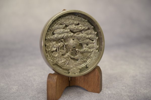 18th Century Edo Japanese Mirror in Cast Bronze Theme Longevity-NEN-2020364