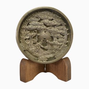 18th Century Edo Japanese Mirror in Cast Bronze Theme Longevity-NEN-2020364