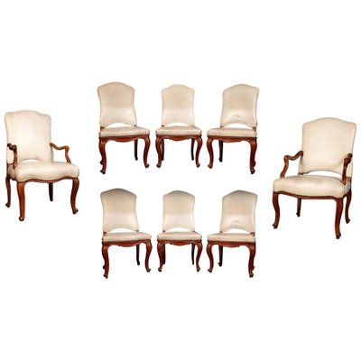 18th Century French Dining Chairs and Armchairs, 1760s, Set of 8-MBH-1032551