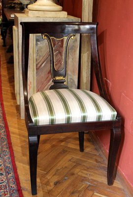 18th Century French Directoire Mahogany Chairs with Silk Blend Upholster Fabric, Set of 4-AXE-1433463