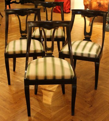 18th Century French Directoire Mahogany Chairs with Silk Blend Upholster Fabric, Set of 4-AXE-1433463