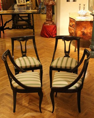 18th Century French Directoire Mahogany Chairs with Silk Blend Upholster Fabric, Set of 4-AXE-1433463