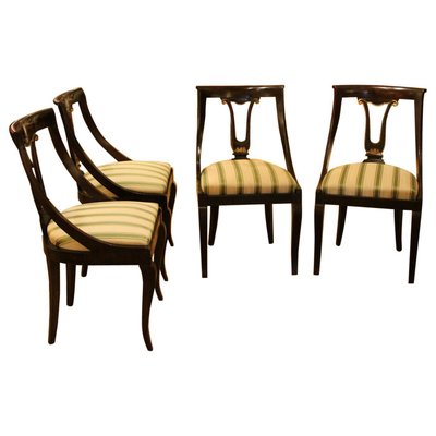 18th Century French Directoire Mahogany Chairs with Silk Blend Upholster Fabric, Set of 4-AXE-1433463