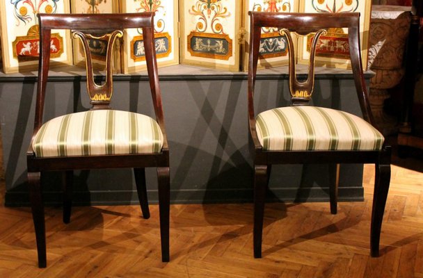 18th Century French Directoire Mahogany Chairs with Silk Blend Upholster Fabric, Set of 4-AXE-1433463