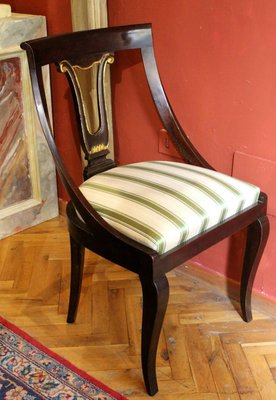 18th Century French Directoire Mahogany Chairs with Silk Blend Upholster Fabric, Set of 4-AXE-1433463