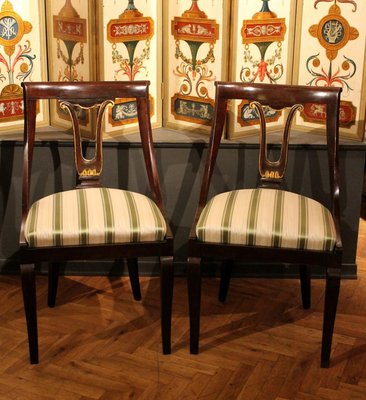 18th Century French Directoire Mahogany Chairs with Silk Blend Upholster Fabric, Set of 4-AXE-1433463