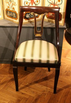 18th Century French Directoire Mahogany Chairs with Silk Blend Upholster Fabric, Set of 4-AXE-1433463