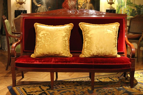 18th Century French Hand Carved Mahogany Upholstered Sofa in the style of George Jacob-AXE-1433407