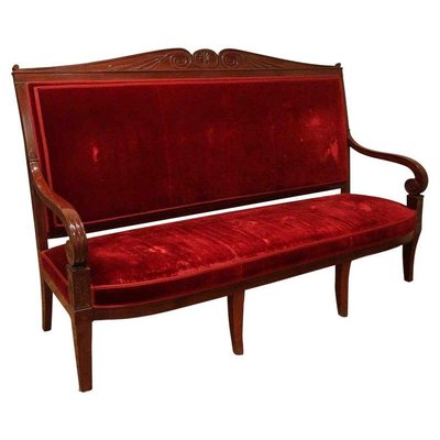 18th Century French Hand Carved Mahogany Upholstered Sofa in the style of George Jacob-AXE-1433407