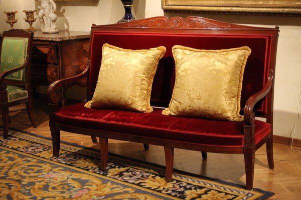 18th Century French Hand Carved Mahogany Upholstered Sofa in the style of George Jacob-AXE-1433407