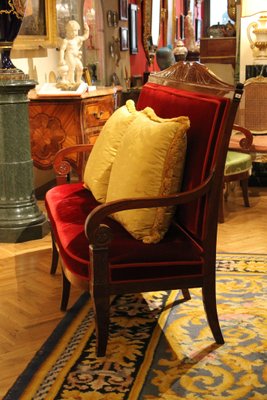 18th Century French Hand Carved Mahogany Upholstered Sofa in the style of George Jacob-AXE-1433407